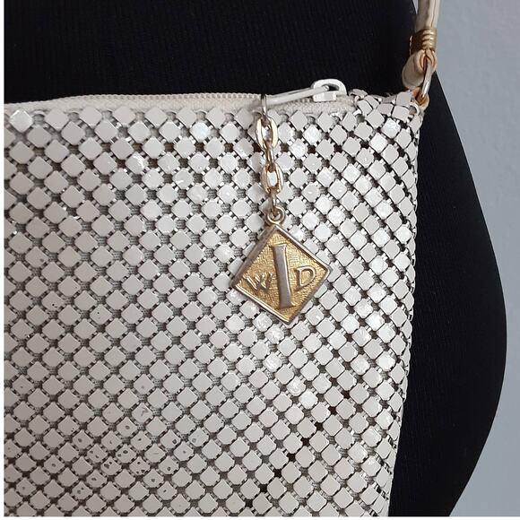 Whiting & Davis Vintage White Pearl Crystal Evening Bag Chainmail Crossbody Bag - Picture 3 of 16